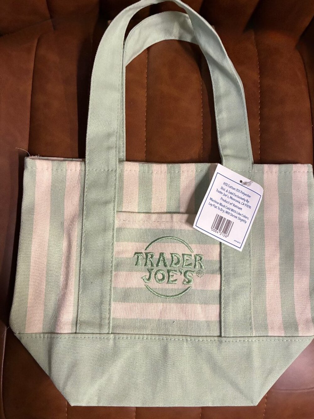 Trader Joeβs Limited Edition Striped Mini Canvas Tote Bag Green